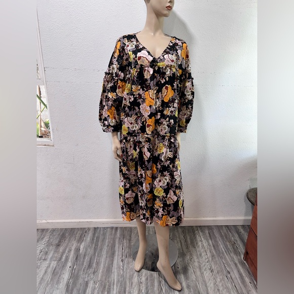 Who What Wear Dresses & Skirts - Who What Wear Floral Long Sleeve Dress - Black and Orange
